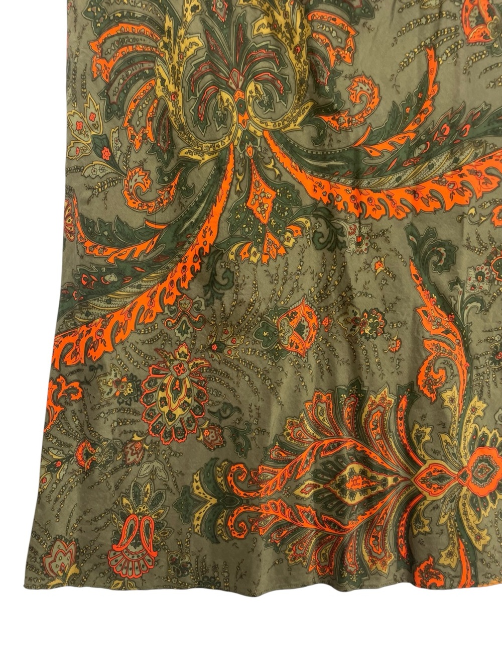 NY&Co. 100% Silk Midi Skirt Paisley 90s Olive Boho Earthtone Witchy LG Grunge - Picture 3 of 13
